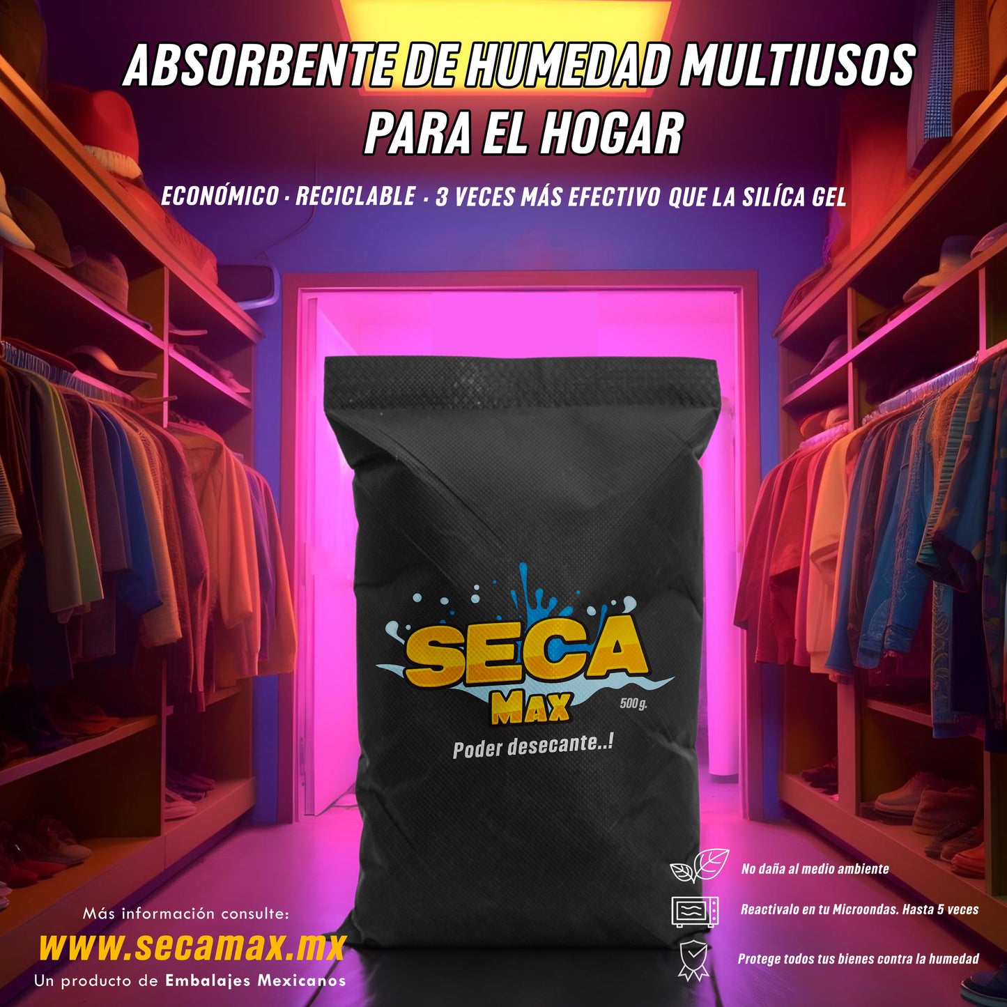 Absorbente De Humedad Reutilizable de 500g 1 Pz Seca-Max