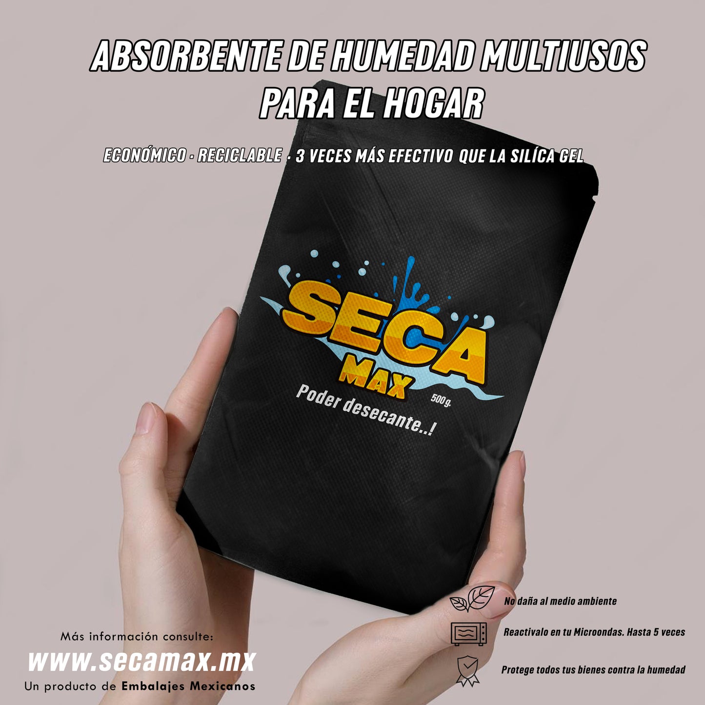 Absorbente De Humedad Reutilizable de 500g 1 Pz Seca-Max