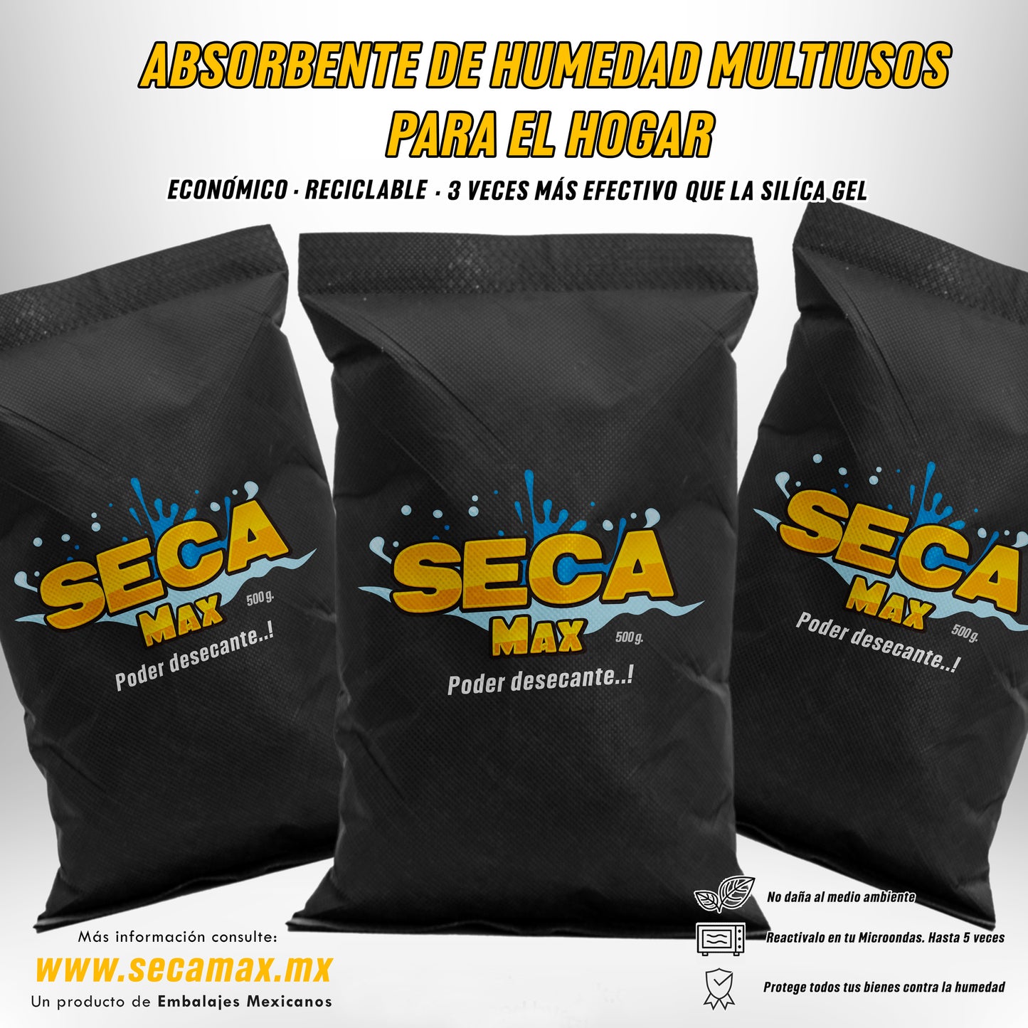 Absorbente De Humedad Reutilizable de 500g 1 Pz Seca-Max