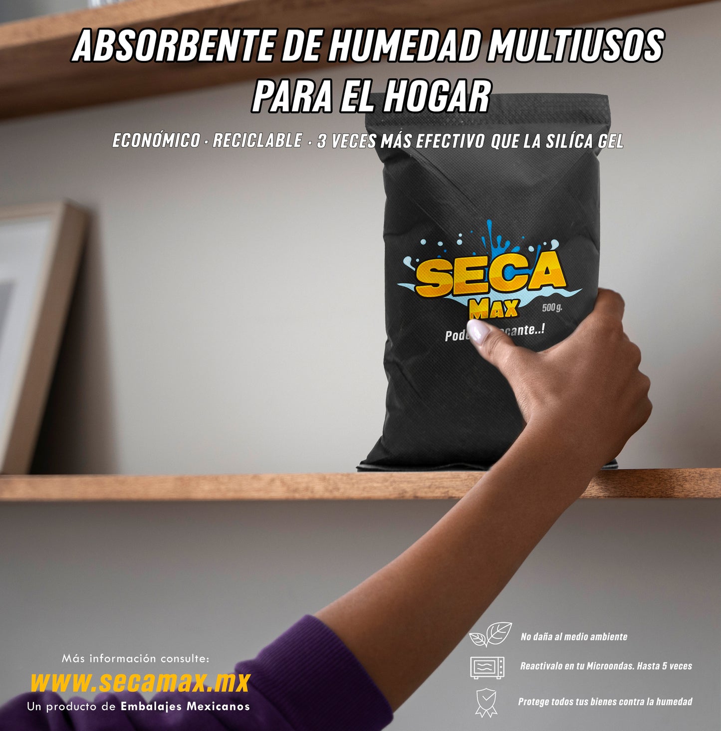 Absorbente De Humedad Reutilizable de 500g 1 Pz Seca-Max