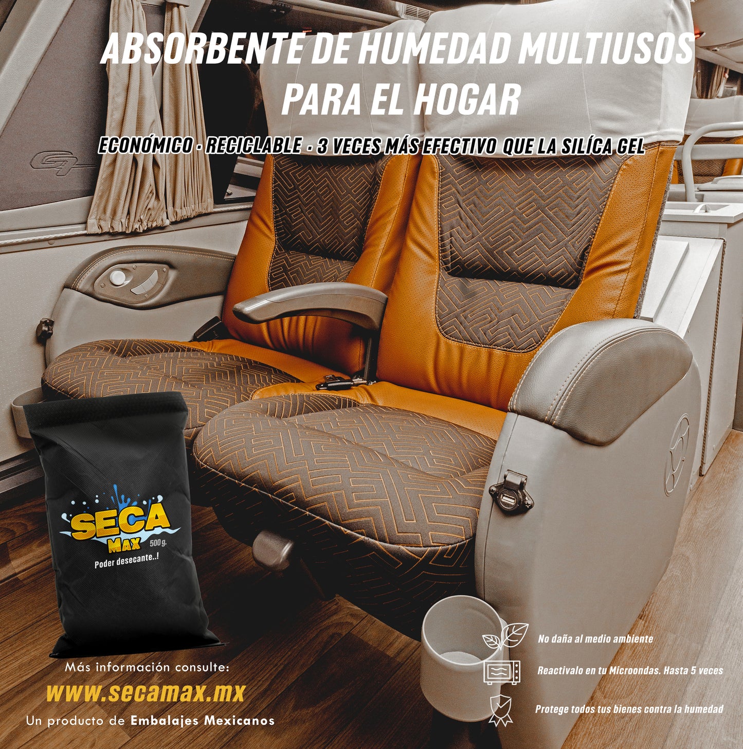 Absorbente De Humedad Reutilizable de 500g 1 Pz Seca-Max