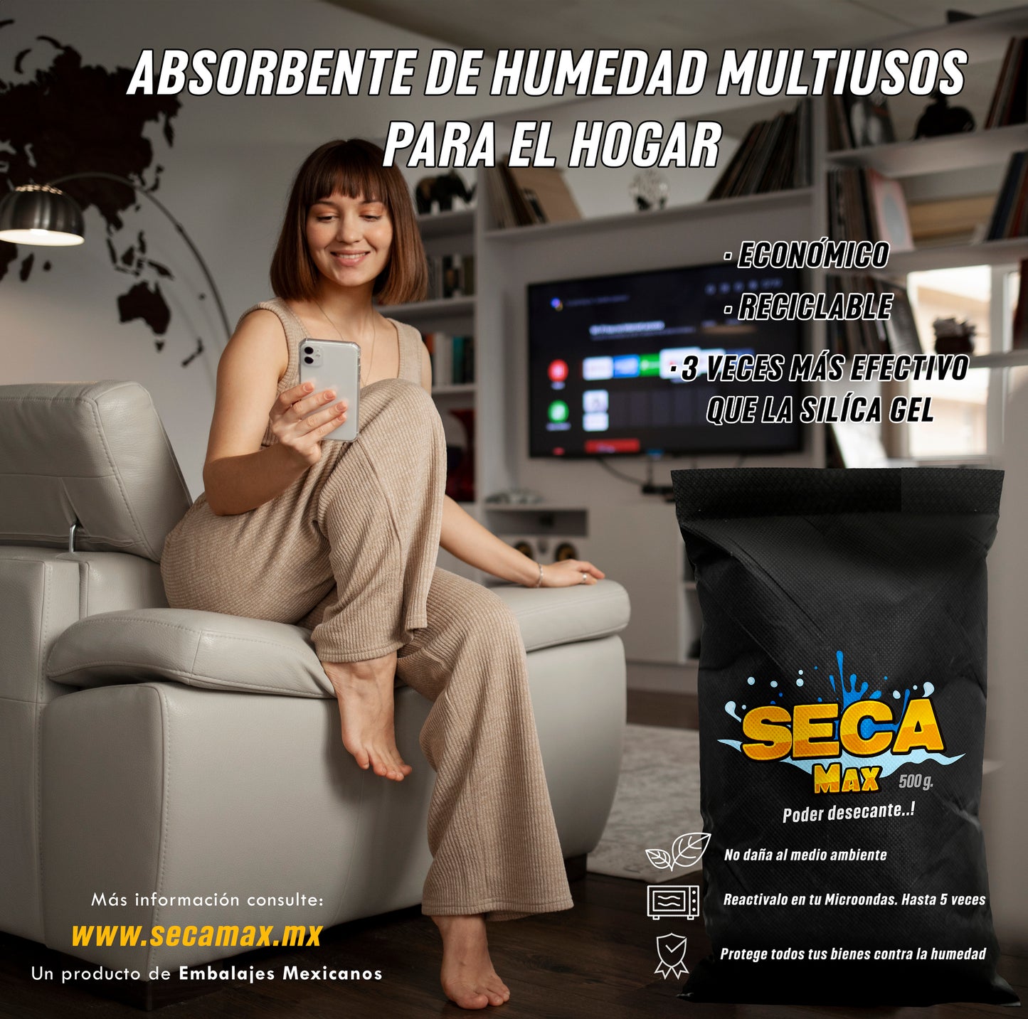 Absorbente De Humedad Reutilizable de 500g 1 Pz Seca-Max