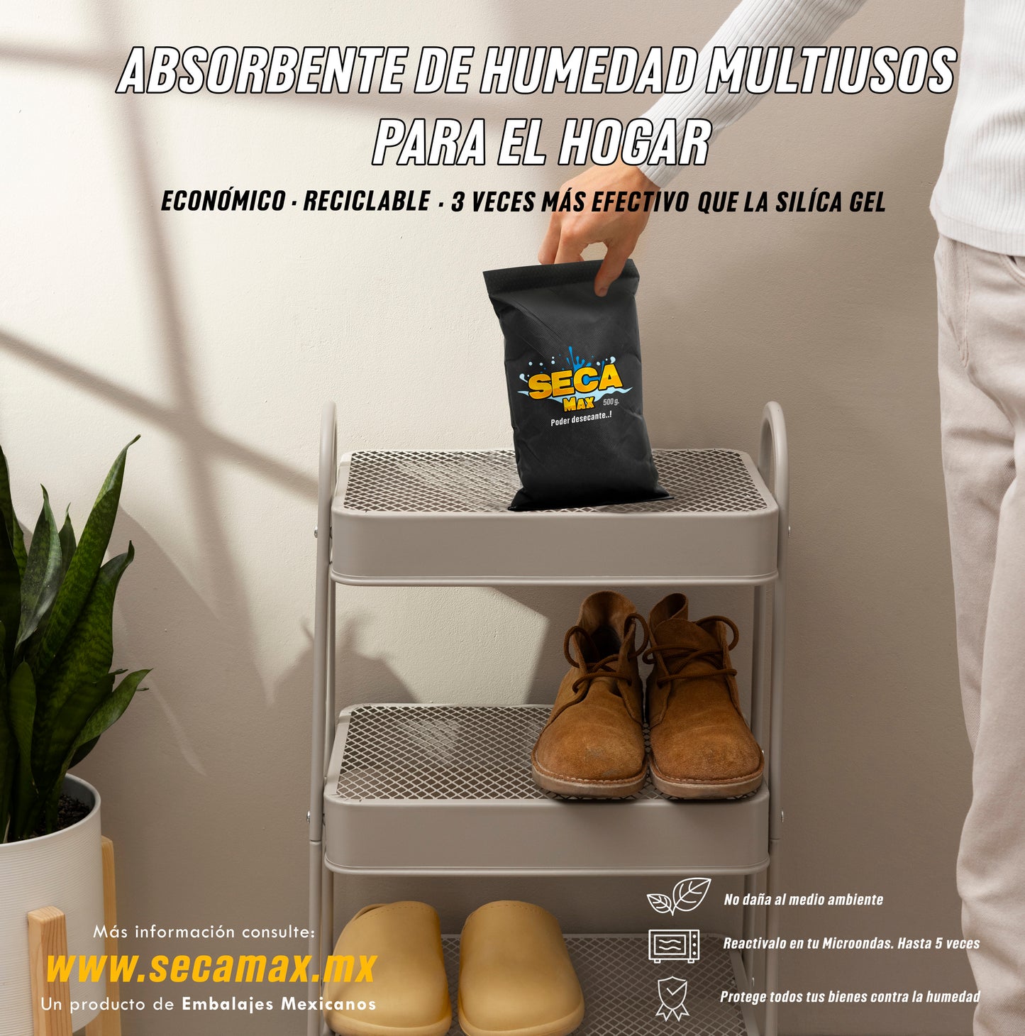 Absorbente De Humedad Reutilizable de 500g 1 Pz Seca-Max